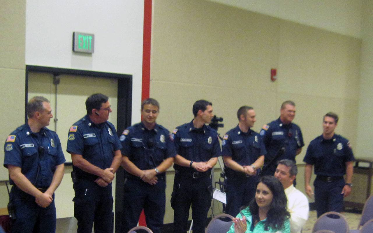 Arnold Samuels photo: The new Ocean Shores Firefighters hired under a federal SAFER grant appeared before the City Council in June.