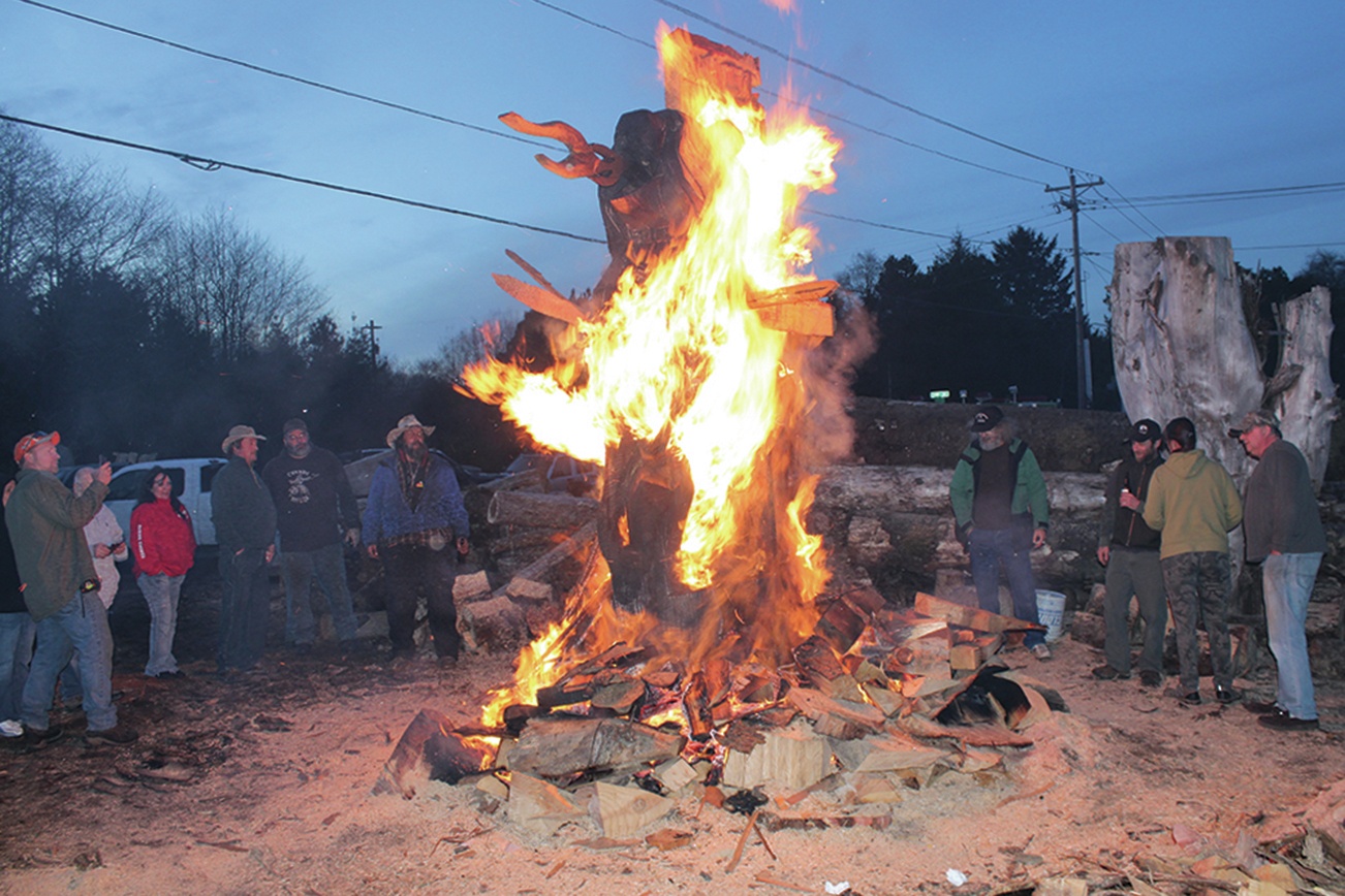 North Coast News file photo: The bears burn in a bonfire at the Burning Bears celebration in 2015 at the Ocean City Marketplace on SR 109.