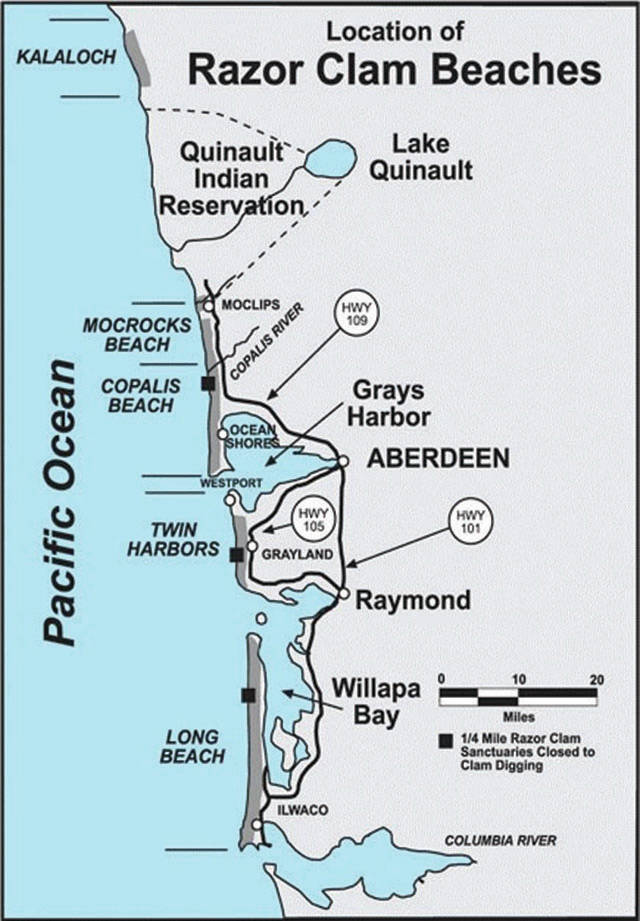 Map of the state’s razor clam beaches