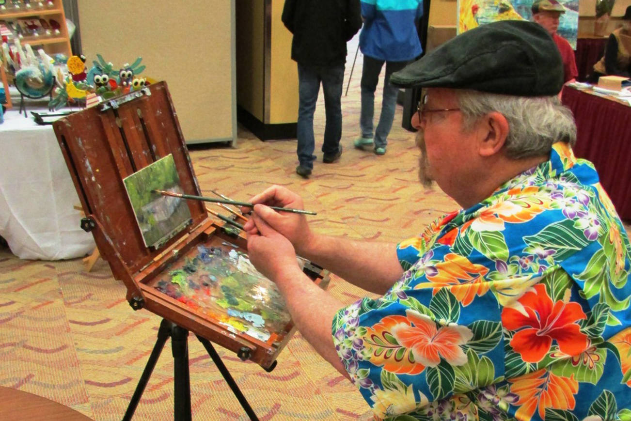 Photos by Scott D. Johnston: Ocean Shores artist Larry Waldman was an “artist in action” at the Fine Art, Photography and 3D Art Show at the Ocean Shores Convention Center.