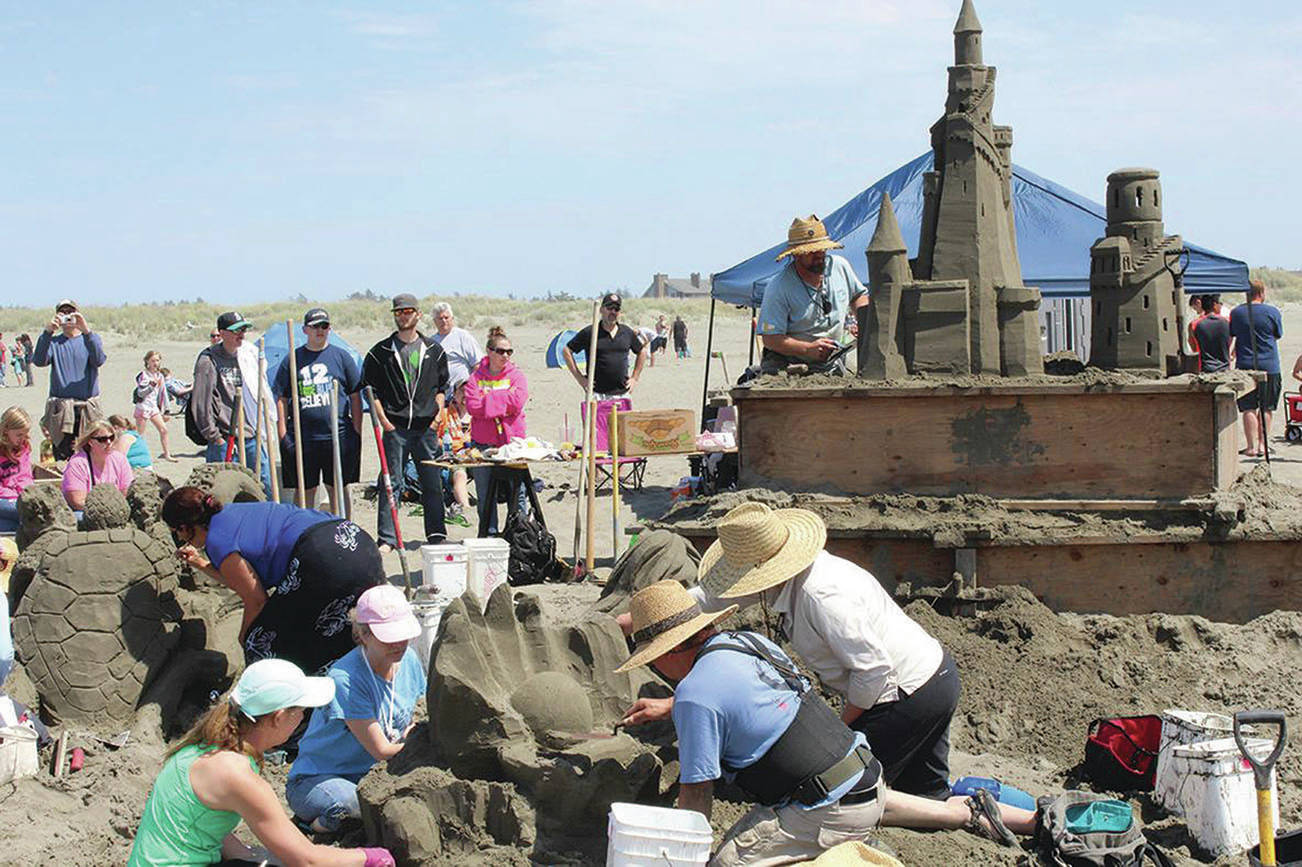 North Coast News file photo: Team Wabi Sabi competes at one of the past Sand & Sawdust Festivals on the Ocean Shores beach.