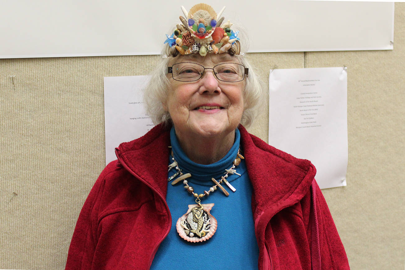North Coast News: Gene Woodwick at this year’s Beachcomber’s Fun Fair showing off her crown as being named an International Beachcombing Conference’s Beachcomber of the Year in Hawaii.