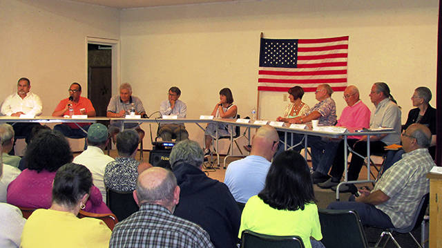 City Council candidates address the public at a Town Hall sponsored by the Ocean Shores Block Watch group last month.