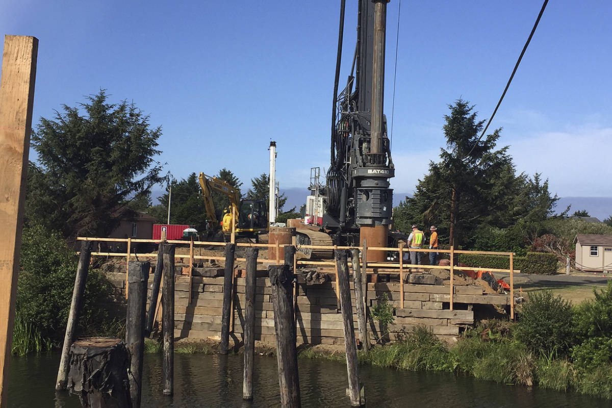 Don Williams photo Work on the Razor Clam Bridge will involve extended hours this week, the city of Ocean Shores has announced.                                Don Williams photo Work on the Razor Clam Bridge will now include the attachment of large girders expected to arrive Sept. 7.