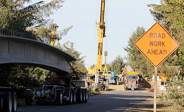 Angelo Bruscas/North Coast News: The girders were staged through the neighborhood before being back into the work area.