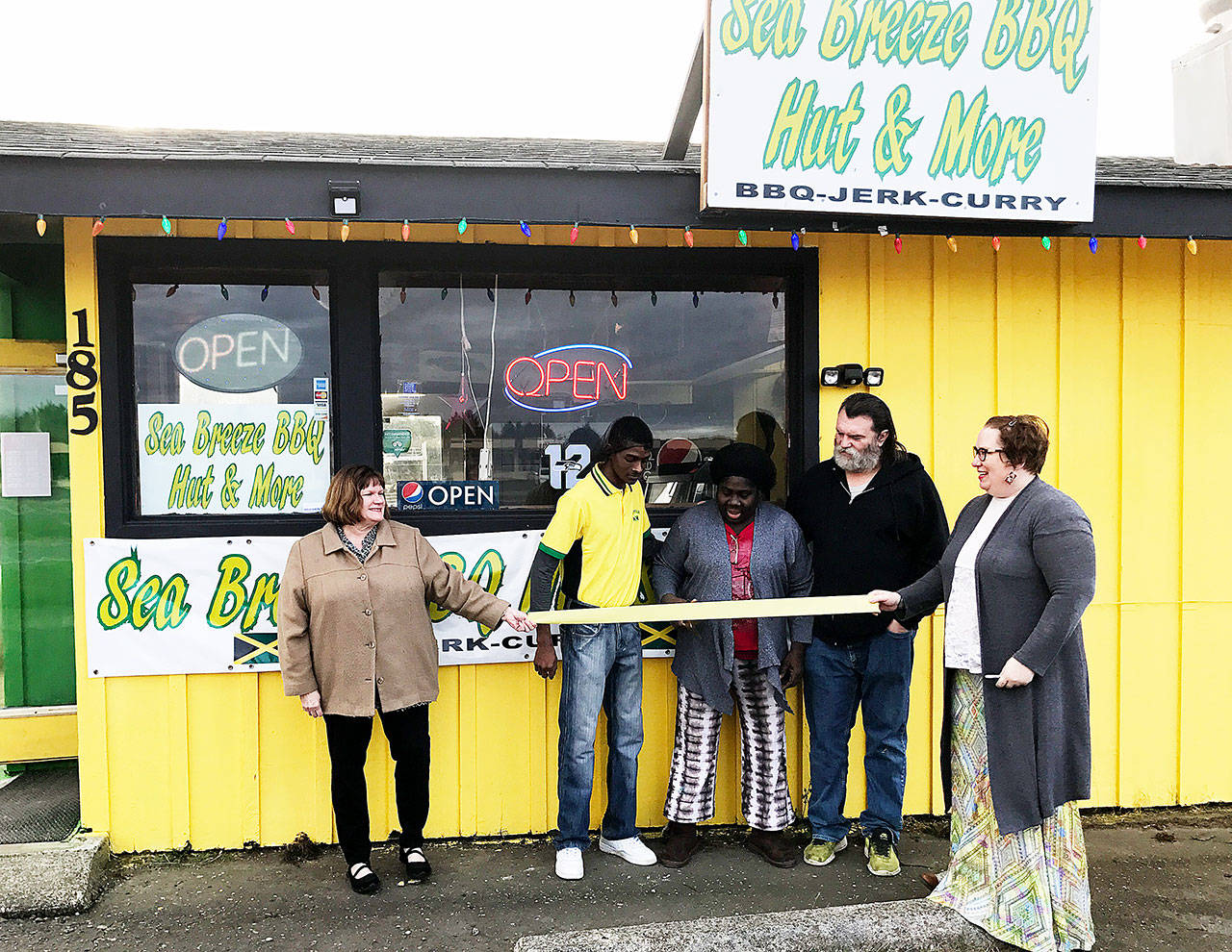 Ocean Shores/North Beach Chamber photo of the recent ribbon cutting at Sea Breeze BBQ Hut & More on Chance a la Mer.
