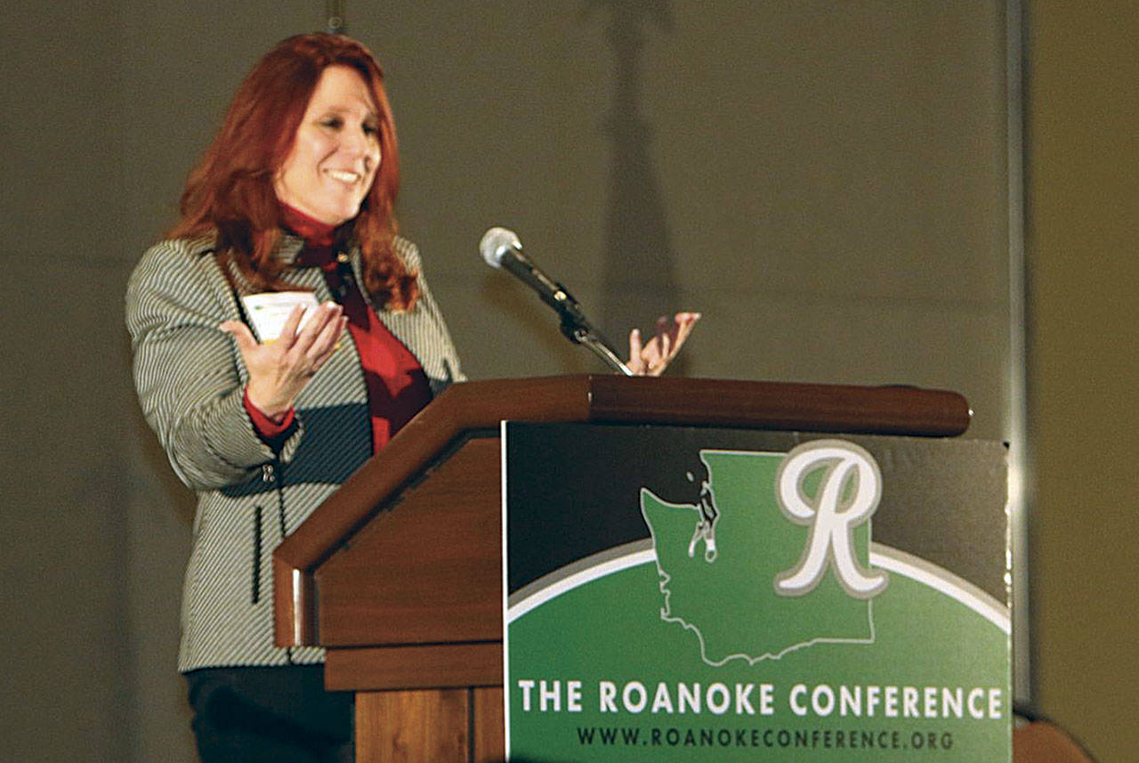 North Coast News file photo of Secretary of State Kim Wyman addressing the Roanoke Conference in Ocean Shores. The event begins Friday and returns for the ninth year to the Convention Center.