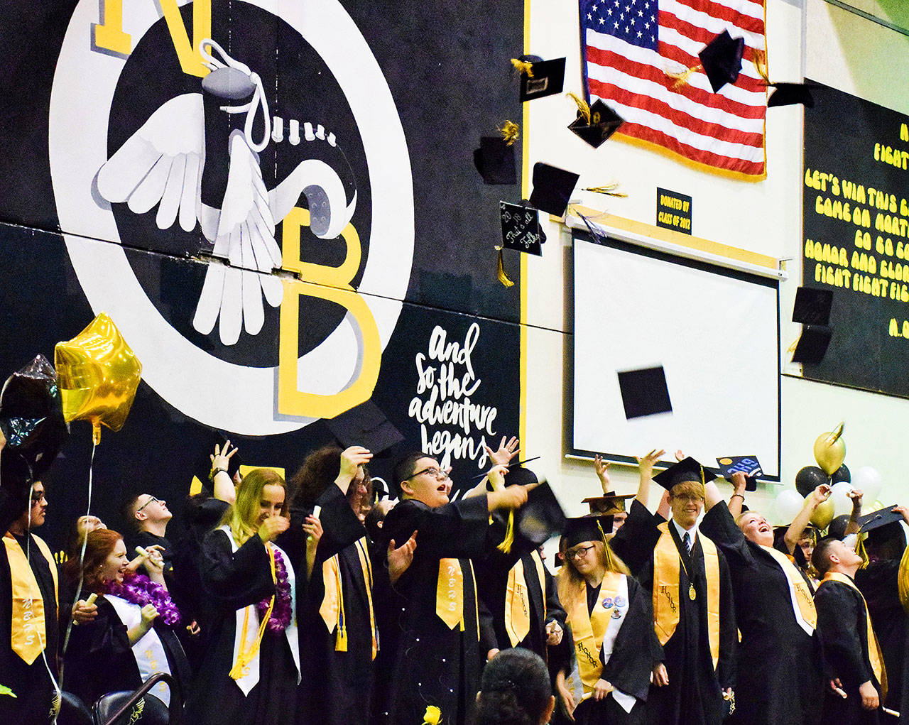 Scott D. Johnston photo Hats in the air as graduation ceremonies come to a close for the North Beach Class of 2018