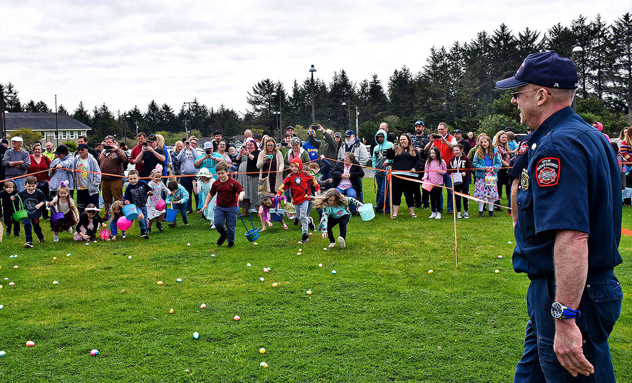 Ocean Shores Firefighters play Easter Bunny for all ages