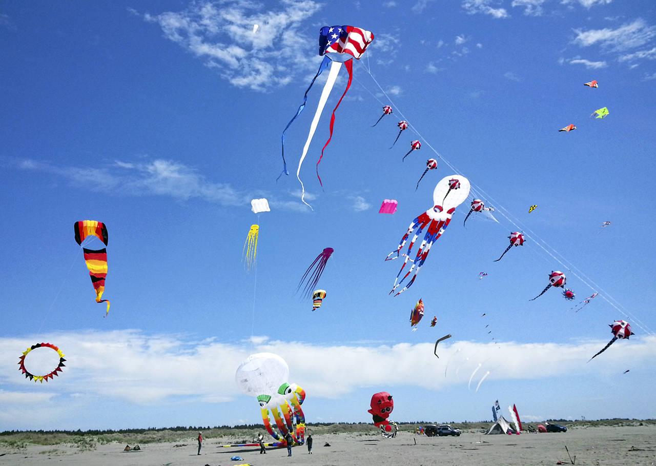 Courtesy Grays Harbor Festival of Colors                                The North Coast’s annual kite-flying extravaganza has a new team of organizers. In the “Running of the Bols,” kids race along the beach pulling 6- to 8-foot round kites behind them.