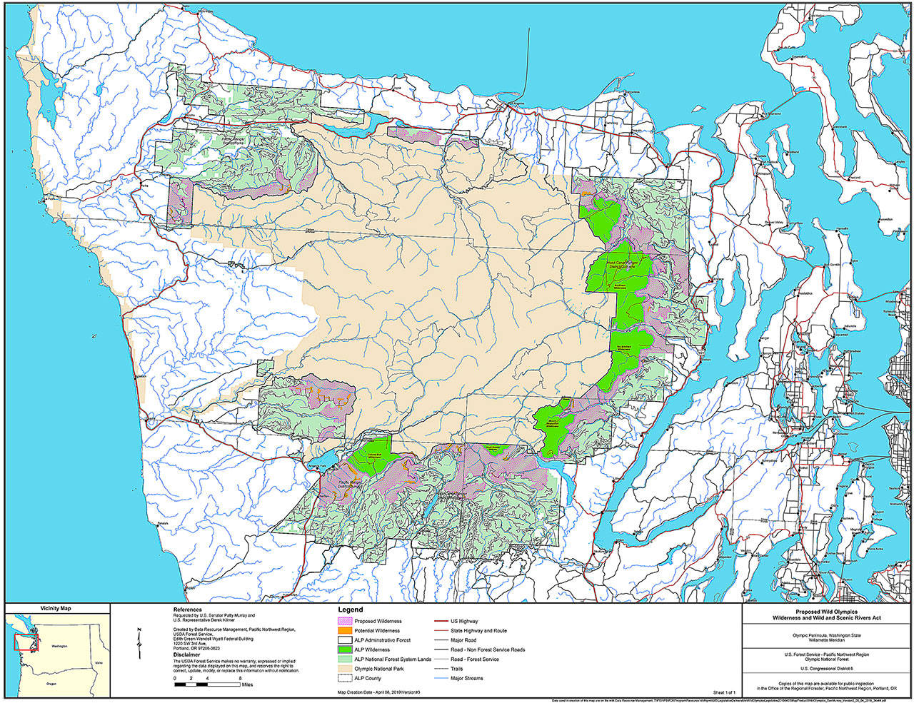 COURTESY IMAGE                                 This map issued by Sen. Patty Murray’s office in August shows the locations of proposed wilderness under the Wild Olympics Wilderness and Wild and Scenic River Act.