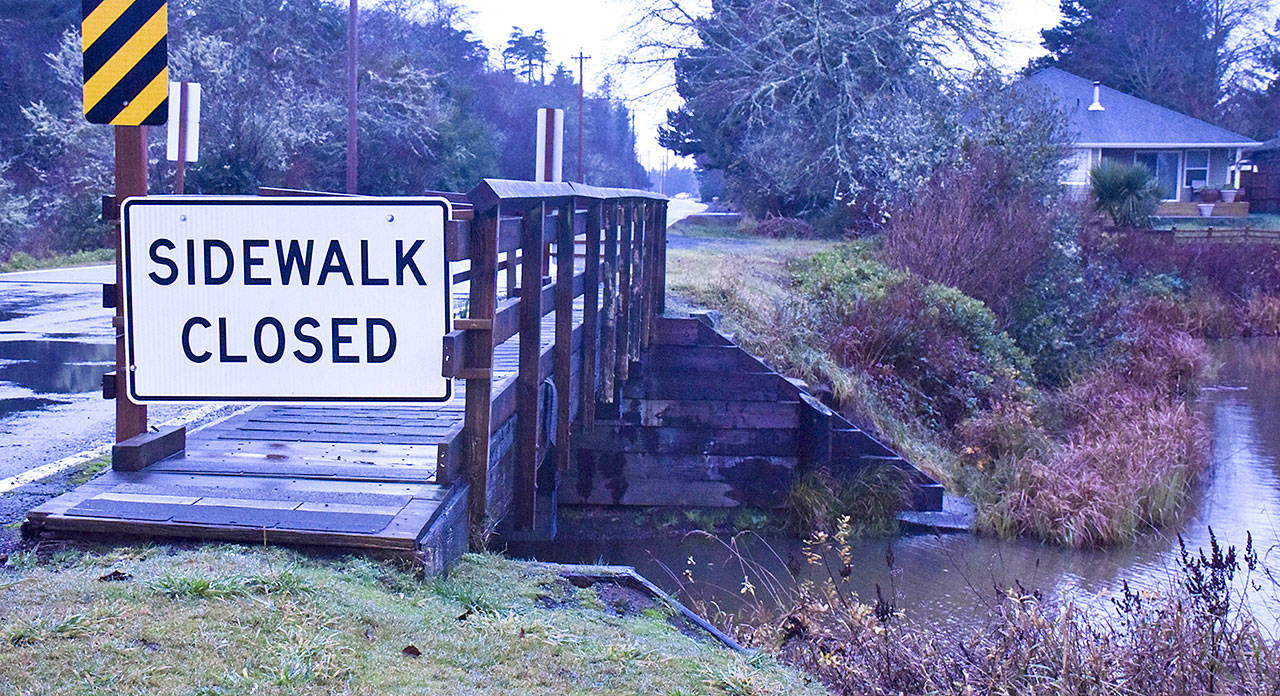 The Ocean Shores City Council has approved repairing the Albatross Street pedestrian bridge, above, just west of North Bay Park in Ocean Shores, and the E. Chance a la Mer pedestrian bridge. (Photo by Scott D. Johnston)