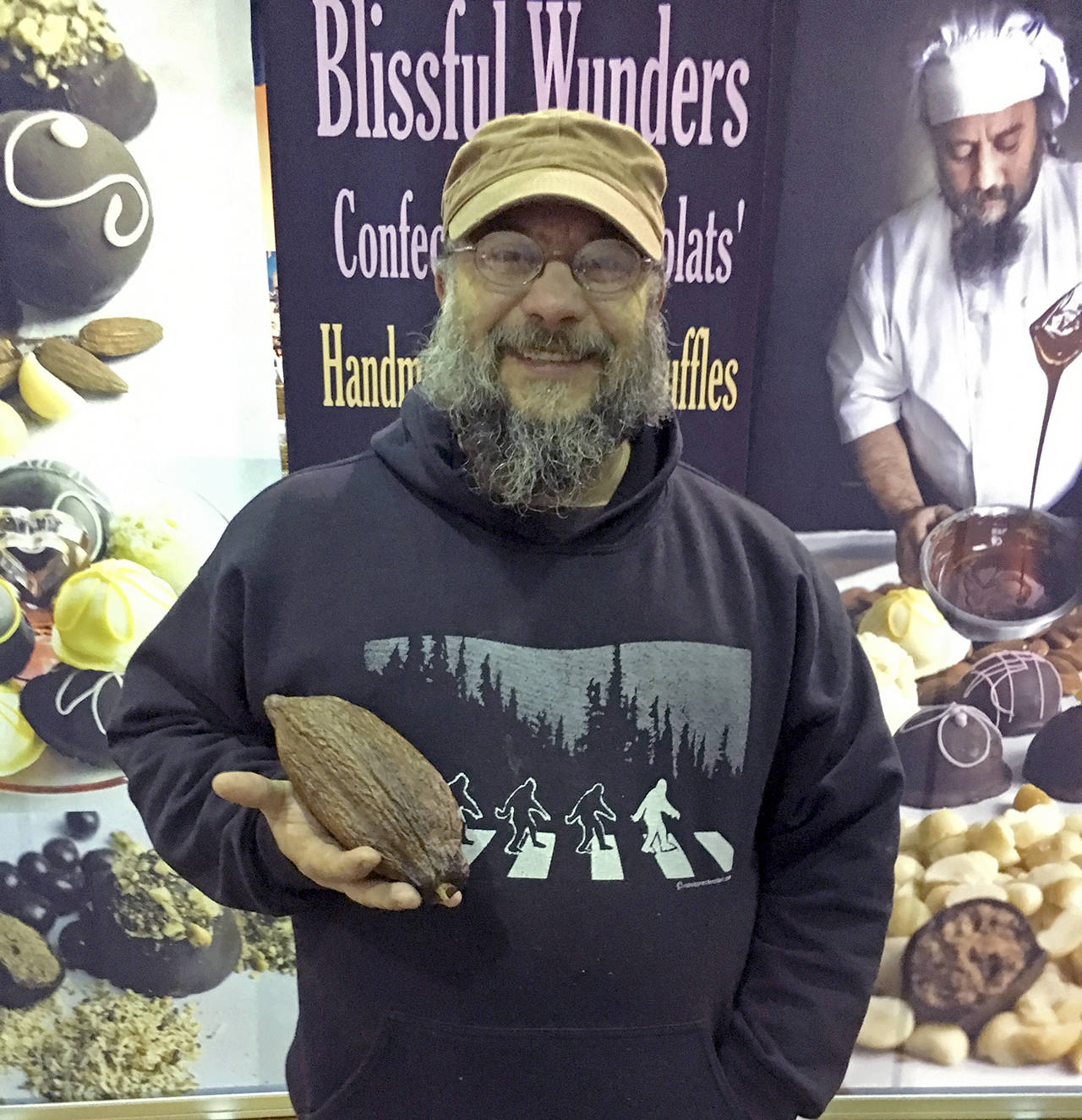 Above left, Brother Bliss, owner/operator of Blissful Wunders Confectionery in Olympia, is a regular vendor and presenter at Chocolate on the Beach. He will offer his “Bean to Bar” workshop Saturday evening. Above right, Chocolate on the Beach has treats and activities for all ages.
