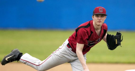 ERIC TRENT | THE CHRONICLE Ocosta pitcher Frederick Bishop, seen here in a file photo, threw two scoreless innings to pick up the save in a 12-11 win over Oakville on Thursday in Westport.