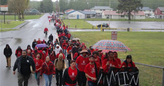 Over 150 students from Hoquiam High School and Hoquiam Middle School participated in an awareness walk for missing and murdered Indigenous women on Thursday, May 5. The event was organized by a group of students from the Native Education program under the guidance of Native Education Coordinator Sandy Ruiz Greenway. Erika Gebhardt I The Daily World