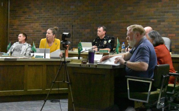 Aberdeen City Council President Kati Kachman speaks Wednesday night, Sept. 28, during the Aberdeen City Council meeting. During the meeting the city council voted for $7 million to be uncommitted from the Gateway Center project. (Matthew N. Wells | The Daily World)