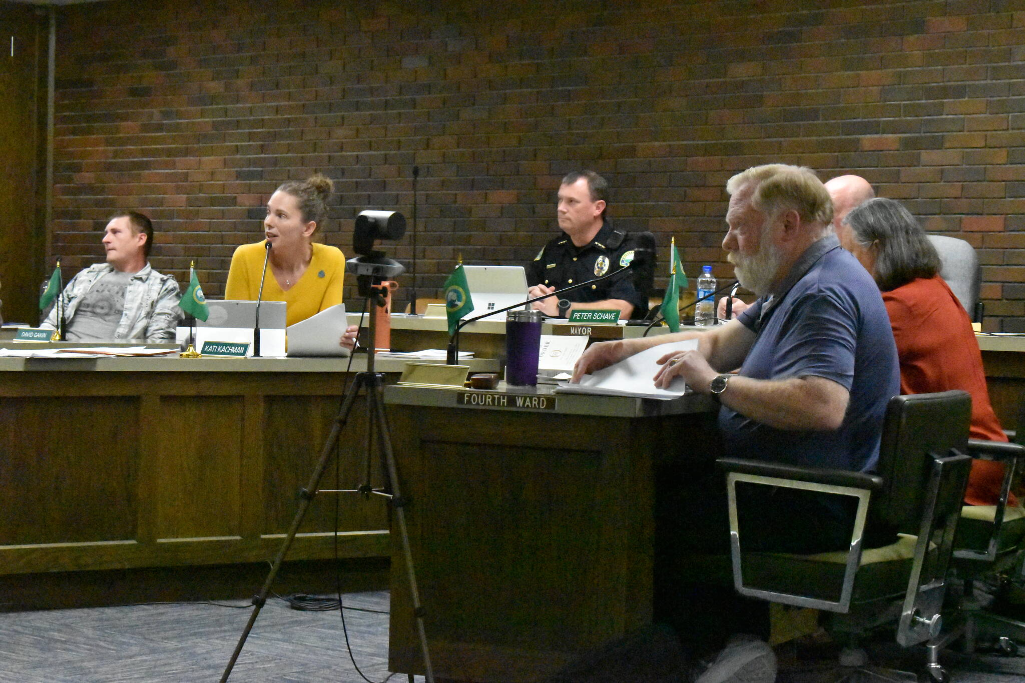 Aberdeen City Council President Kati Kachman speaks Wednesday night, Sept. 28, during the Aberdeen City Council meeting. During the meeting the city council voted for $7 million to be uncommitted from the Gateway Center project. (Matthew N. Wells | The Daily World)